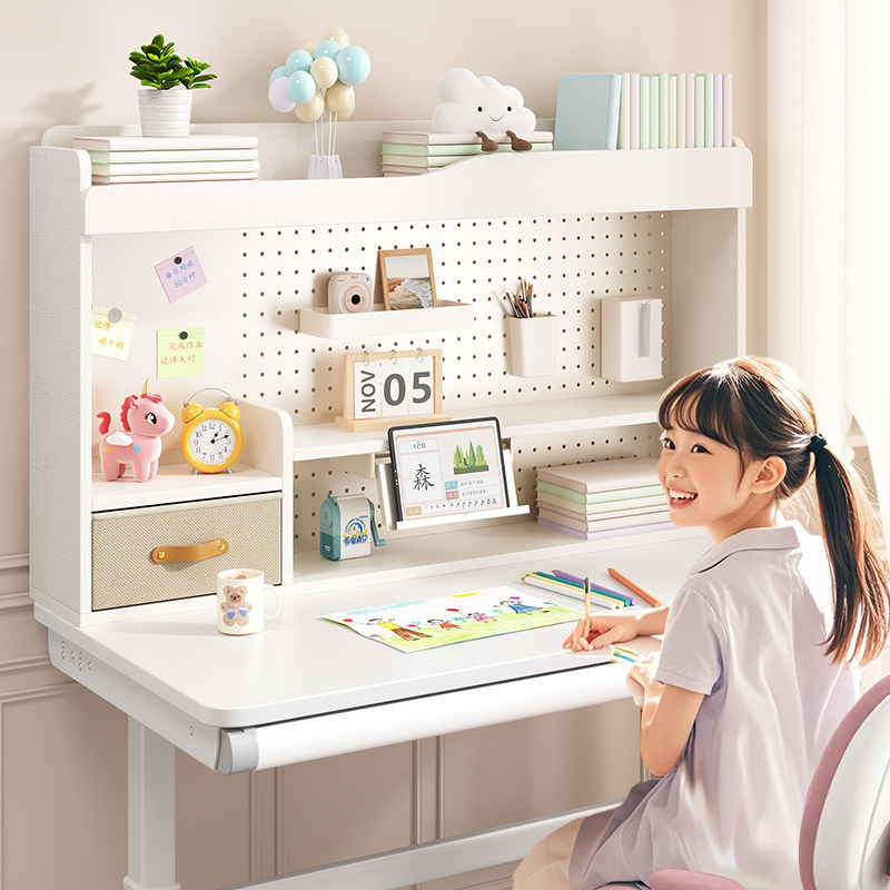 儿童学习桌上置物架实木桌面收纳架子学生写字书桌多层洞洞板书架