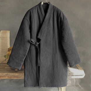 冬季男士休闲中长款斜门襟汉服棉袍中式复古潮流绗棉保暖棉衣棉袄