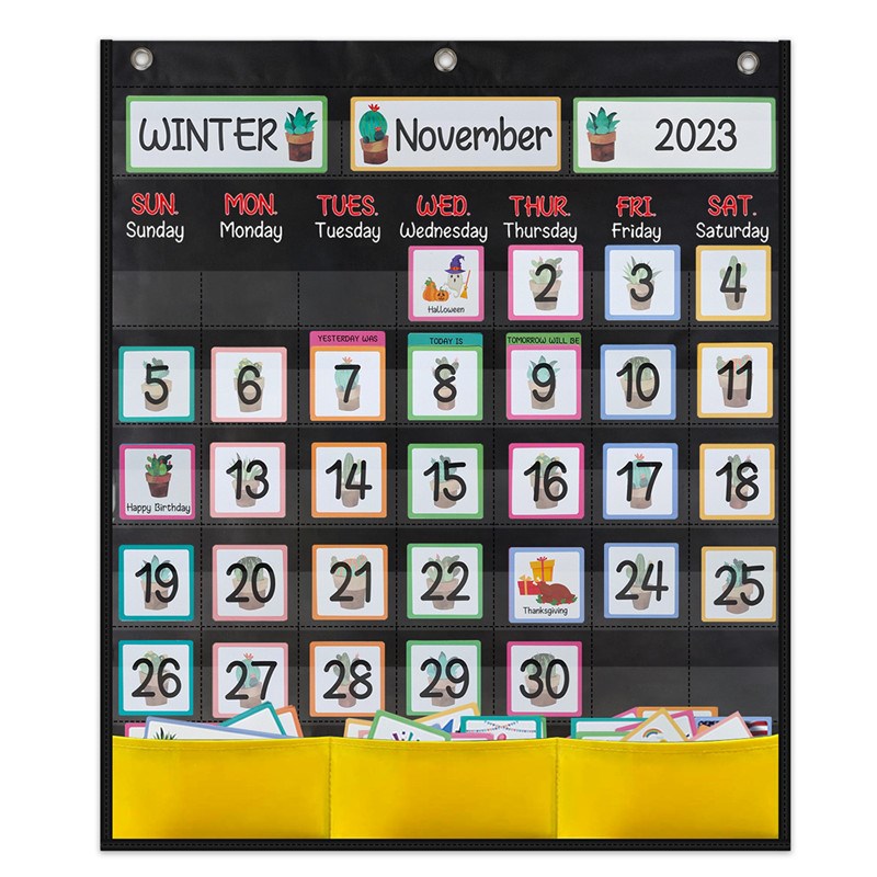 2023年新款简约日历挂袋课室布置年份月份季节日期节日教学教具