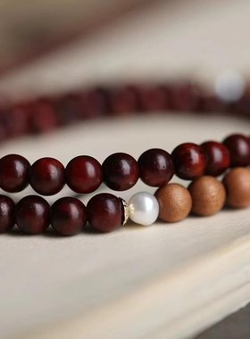 天然小叶紫檀木双圈手串男女士款檀香木质佛念珠盘玩情侣手链文玩