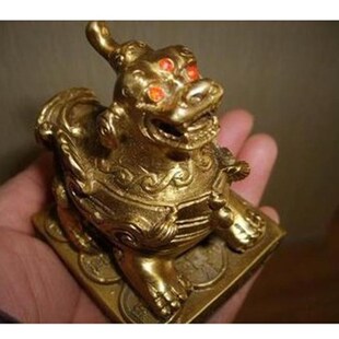 中号7厘米黄铜貔貅摆件客厅玄关门厅办公K室招财摆件坐式单角貔貅