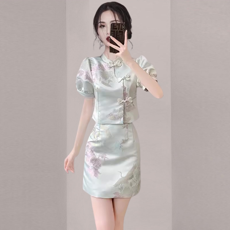 新中式国风改良旗袍套装裙女2025夏季新款高级感年轻款短裙两件套