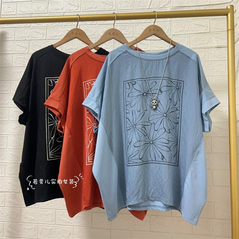 若灵儿夏季新款韩版圆领短袖T恤宽松休闲遮肉显瘦大码女装上衣