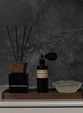 新中式胡桃木样板间卫浴摆件套装软装洗手台香薰装饰木质托盘摆设