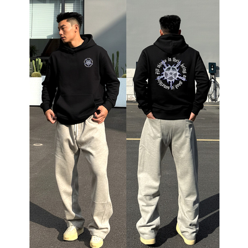 美式街头设计感印花宽松连帽卫衣