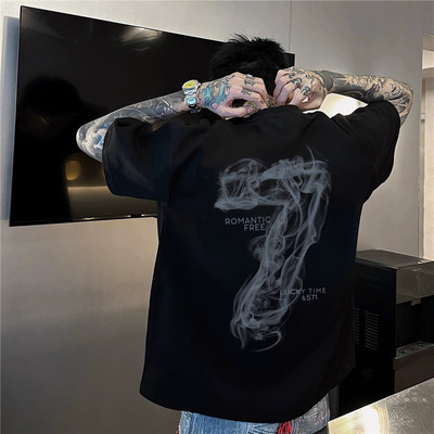 国潮痞帅纯棉高街夏季T恤美式