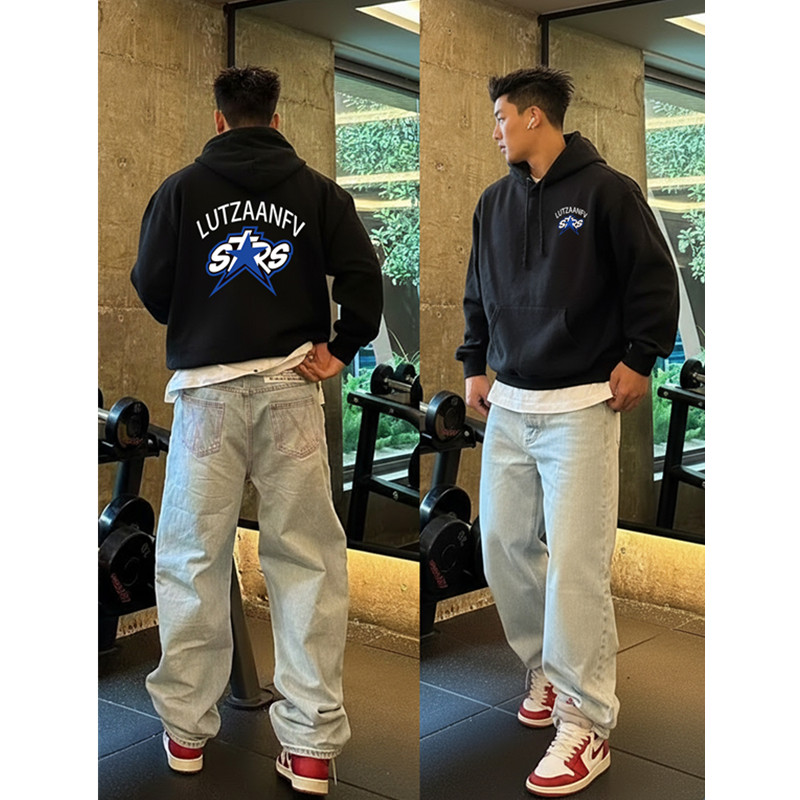 国潮宽松重磅印花加绒连帽卫衣