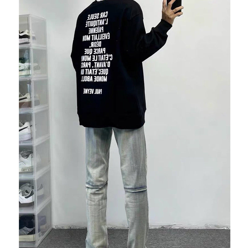 美式高街潮牌hiphop圆领套头卫衣男加绒宽松国潮小众印花字母上衣