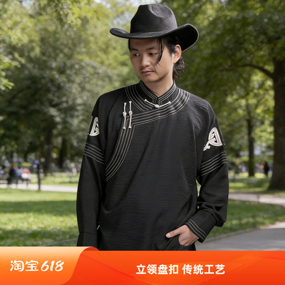 蒙古服装男士麻料薄款衬衫