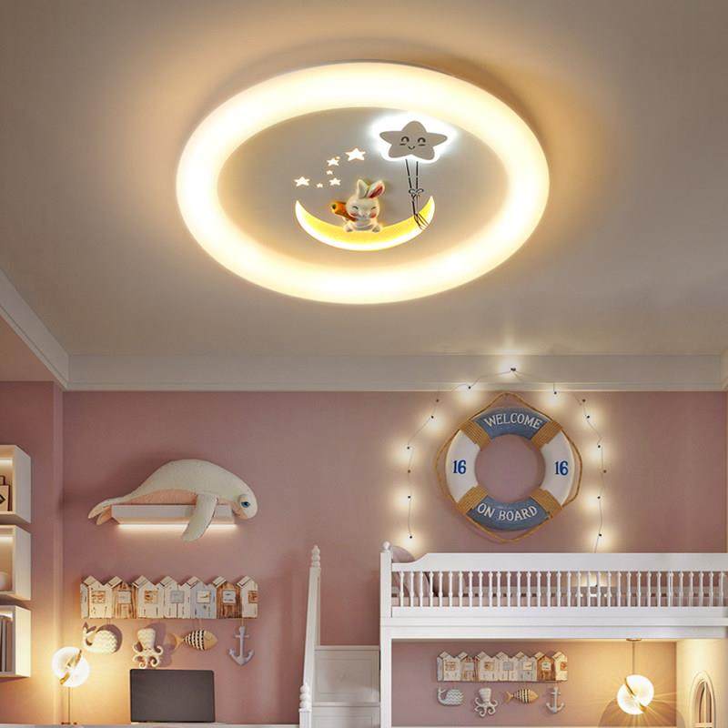 儿童房灯卧室吸顶灯现代女孩北欧创意卡通月亮兔子灯公主房间灯具
