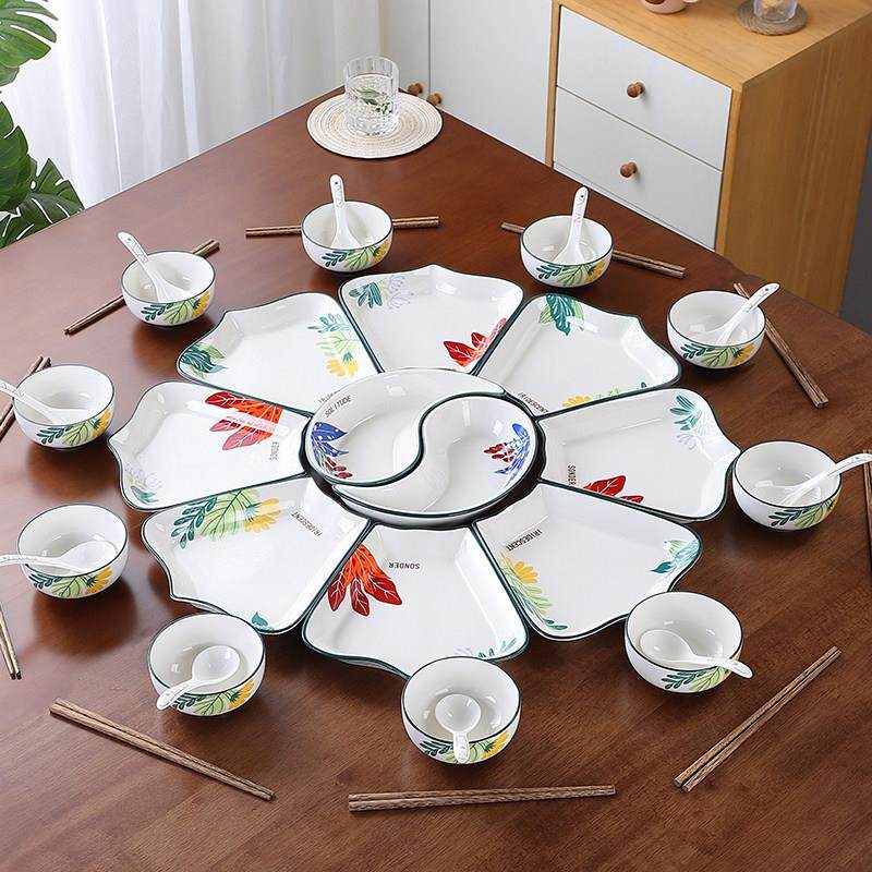 2024新款网红菜盘套装家用餐盘团圆拼盘餐具组合碗碟套盘花团锦绣,餐饮具,餐具瓷器套装,淘宝优惠券,粉丝福利购,淘宝优惠卷