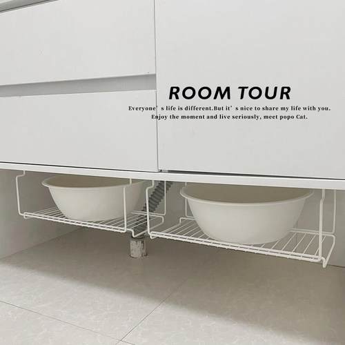 铁艺浴室柜下置物架悬挂洗脸盆架免打孔壁挂式卫生间盆子收纳架