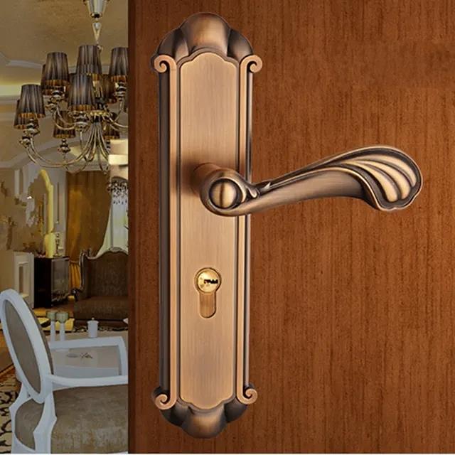 欧式白色房门锁静音卧室室内木门锁黑红古奢华锁具新中式祥云门锁