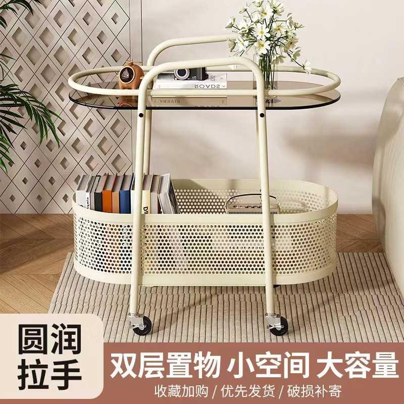 北欧可移动钢化玻璃沙发边几边柜简约现代床头侧边柜小茶几小推车