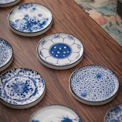 覆古青花陶瓷杯垫功夫茶具茶杯隔热垫茶杯托茶托茶碟壶承茶道配件