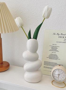 ins风鹅卵石异型白色陶瓷花瓶客厅插干花束创意艺术个性装饰摆件