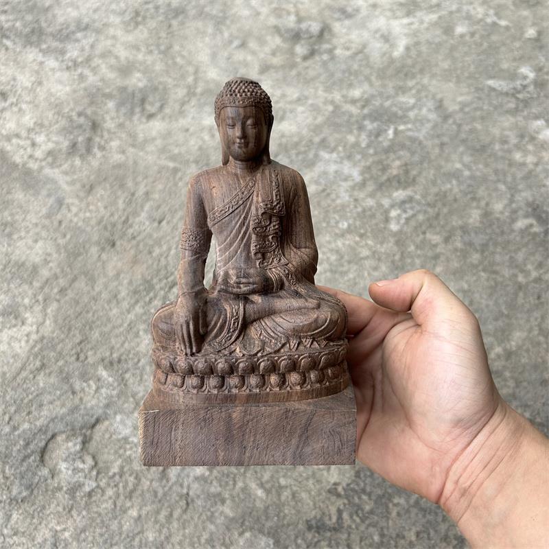 越南沉香木雕琉璃药师佛像莲花底座摆件居家客厅桌面摆放家用供佛