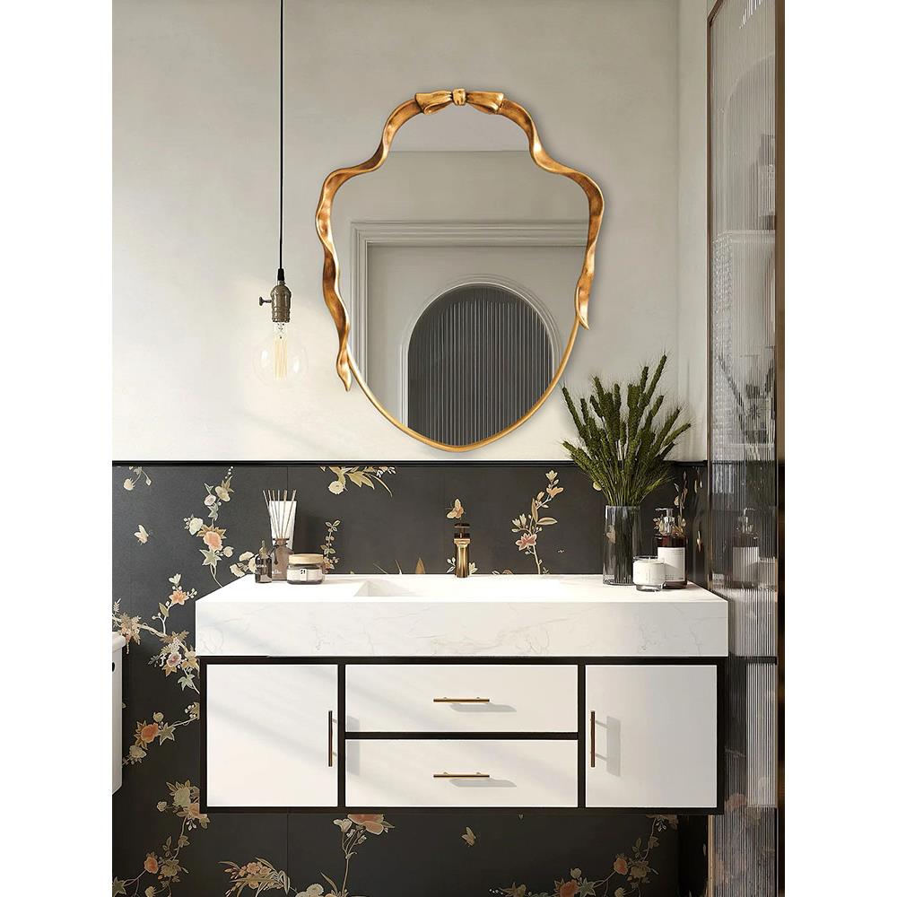 法式覆古异形壁挂浴室镜卧室台面智能LED化妆镜客厅壁炉装饰镜子