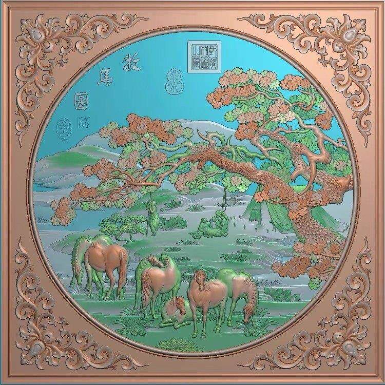 精雕图 牧马图 动物东阳木雕工艺礼品摆饰精品挂屏工艺礼品摆饰挂