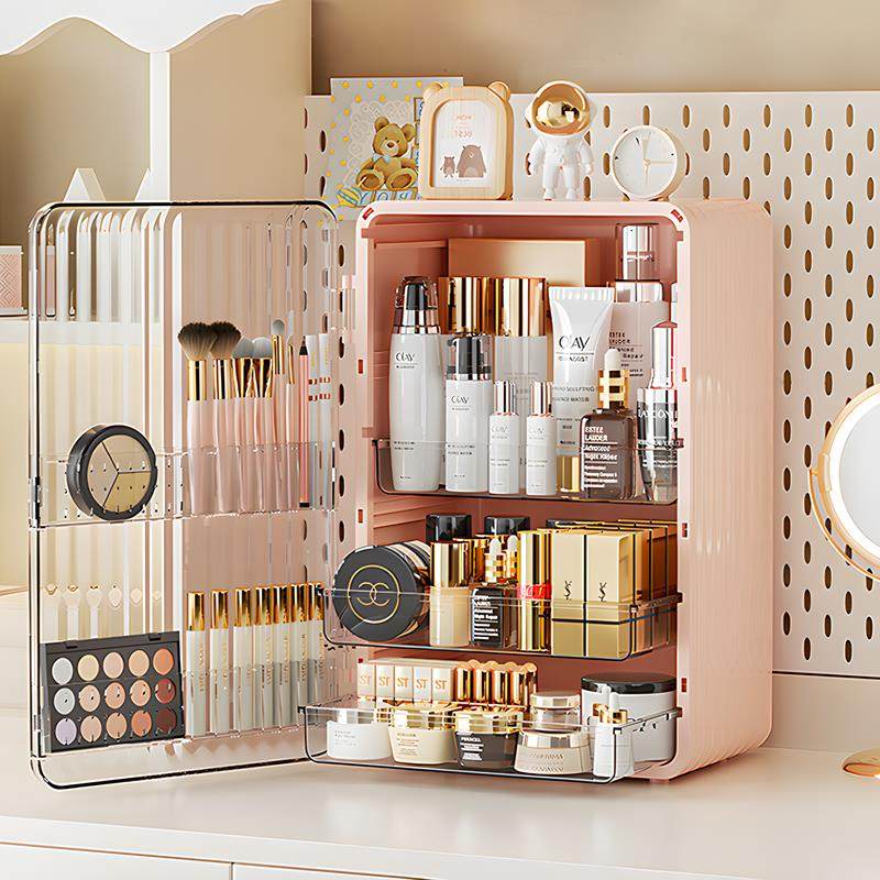 化妆品收纳盒桌面高级感梳妆台防尘储物柜大容量护肤品整理箱新款,收纳整理,桌面收纳盒,淘宝优惠券,粉丝福利购,淘宝优惠卷