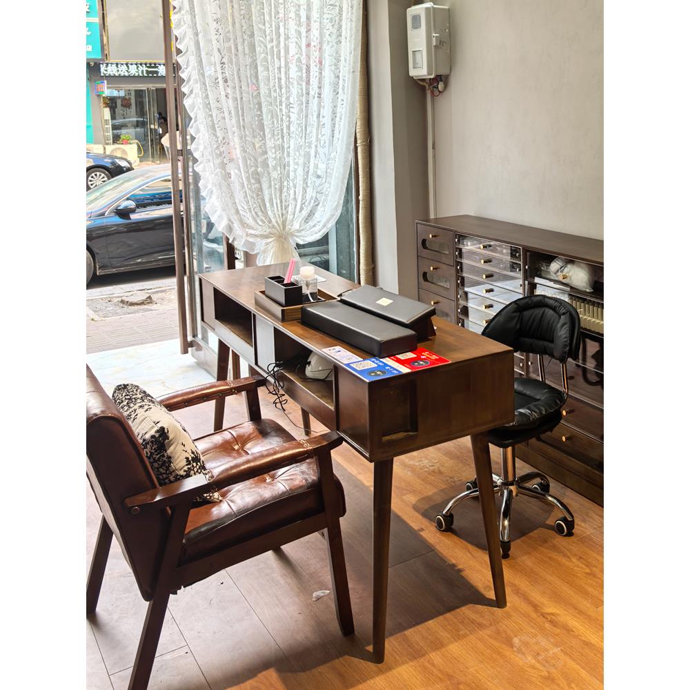美甲桌椅套装美甲顾客椅中古风实木沙发椅美甲店椅子美甲师专用椅