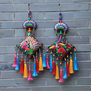 采购产品创意民族风格织物刺绣风铃，刺绣风铃，家居装饰，风铃挂