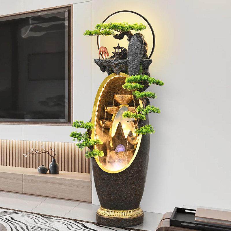 客厅假山流水落地摆件新中式水景观装饰玄关电视柜旁乔迁开 业礼,家居饰品,落地摆件,淘宝优惠券,粉丝福利购,淘宝优惠卷