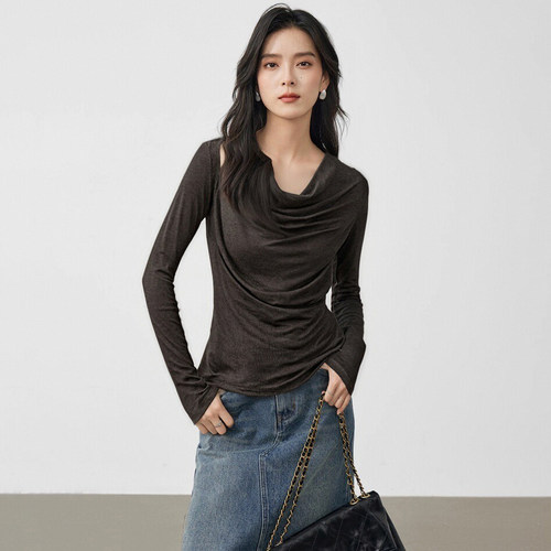 myall设计感荡领套头长袖T恤女2025秋季新款时尚通勤收腰显瘦上衣