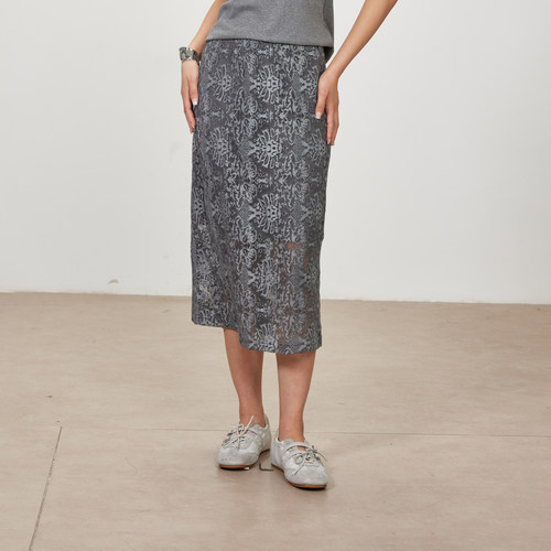 myall优雅气质蕾丝绣花半身裙女2025秋季新款高腰直筒显瘦中长裙