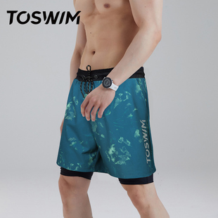 運(yùn)動(dòng)雙層健身游泳褲 TOSWIM泳褲 時(shí)尚 五分及膝休閑沙灘褲 男專(zhuān)業(yè)新款