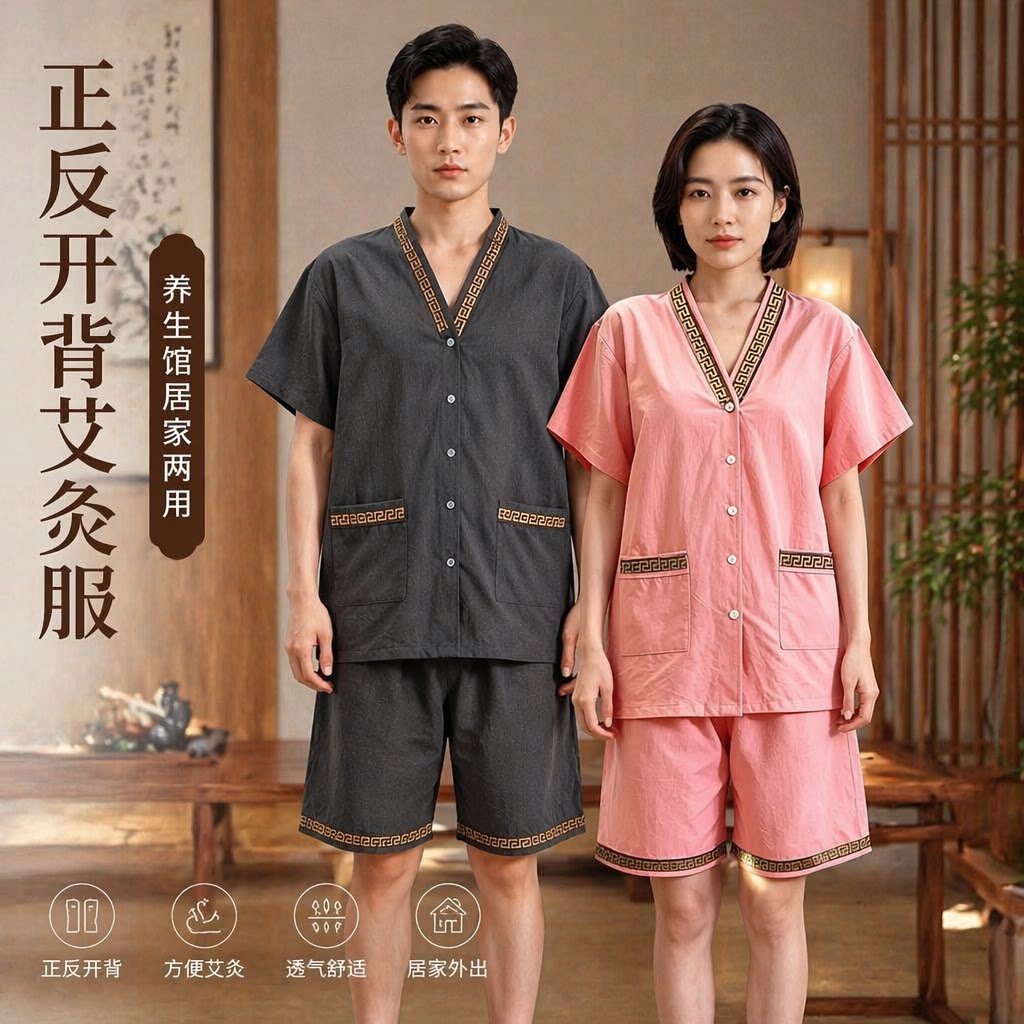 艾灸服前后开背美容院理疗桑拿服