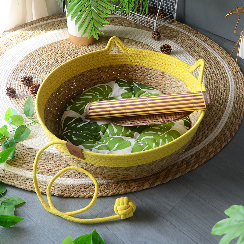草编猫窝藤编猫窝编织猫抓板窝四季通用夏季凉席宠物猫咪窝可拆洗