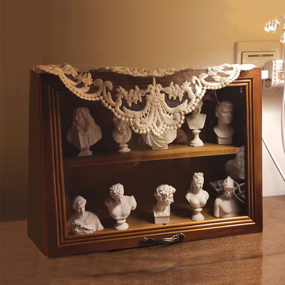 翻盖杯子盲盒手办娃娃桌面置物柜化妆品展示架水杯实木质复古收纳