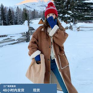 咖色麂皮绒外套女冬季2025巨好看高级感加绒加厚派克棉服皮毛一体