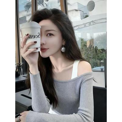 设计感小众不规则露肩针织衫女2025秋冬新款高级感甜辣妹修身上衣