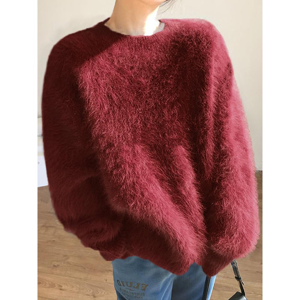 新年覆古耶诞红色毛衣女秋冬软糯水貂绒套头针织衫慵懒chic上衣厚