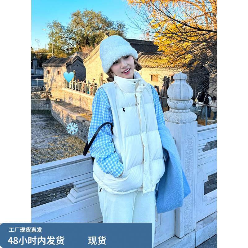 羽绒马甲女2025冬季新款百搭气质立领加厚保暖白鸭绒外穿无袖上衣