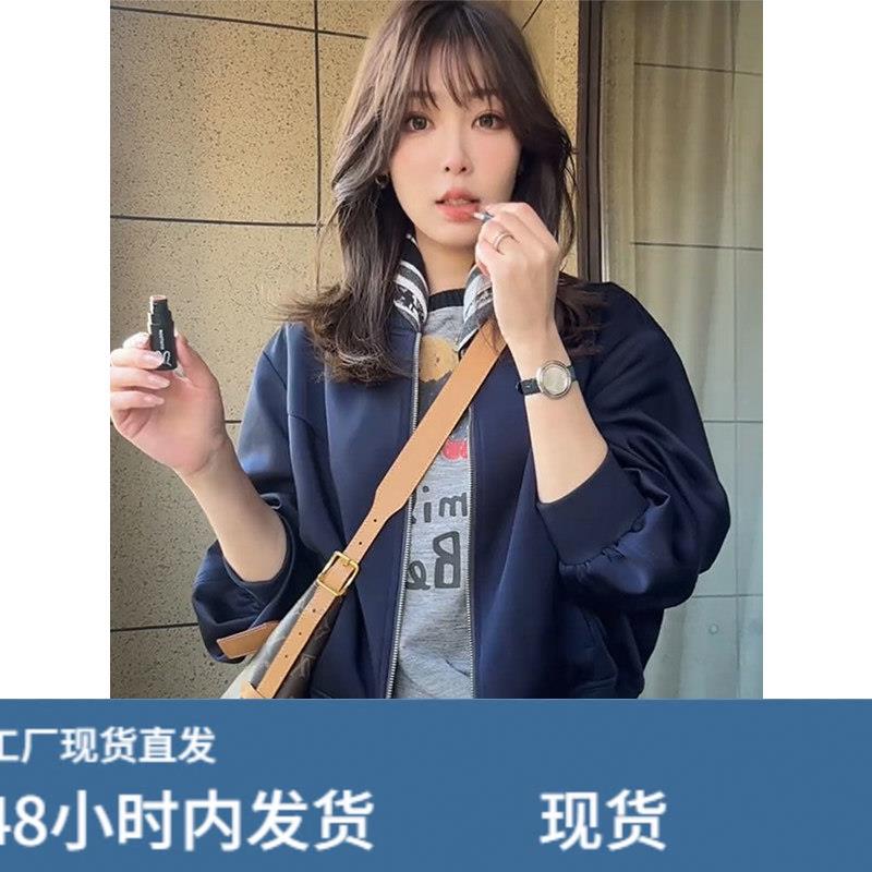 岚诺婷爆款简约纯色圆领棒球服短款2025外套女春款小个子夹克潮图片