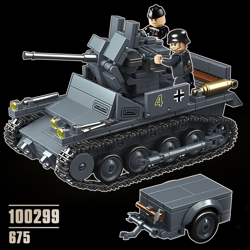 二战一号防空坦克军事系列大型虎式T34玩具拼装模型积木履带车38t