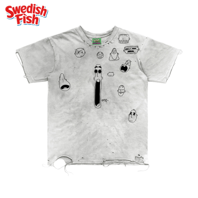 interesting灵魂！朋克oversize原创涂鸦线稿拼接水洗做旧短袖T恤