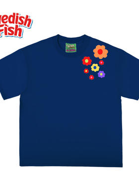 深蓝色短袖T恤！阿美咔叽重磅嘻哈oldschool艺术花奢潮穿搭无性别