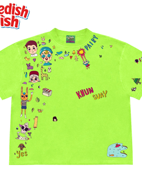 interesting灵魂 美潮原创重磅卡通动漫拼接奢潮童趣设计短袖T恤