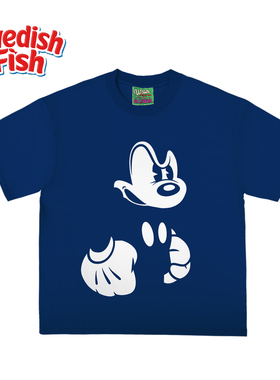 深蓝色短袖T恤！冰感重磅美式卡通米老鼠oldschool原创街头奢潮