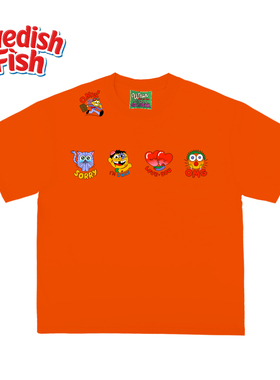 橙色！卡通涂鸦亚文化美式重磅奢潮短袖T恤Ootd亮色街头240g纯棉