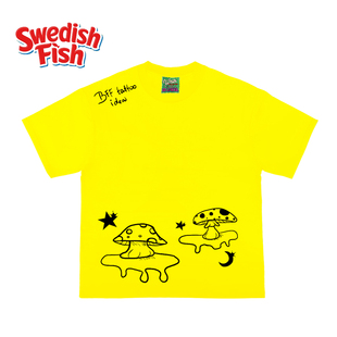 街头喷接阿美咔叽rap滑板重磅奢潮千禧风 美式 240g柠檬黄短袖 T恤