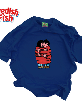 深蓝色！卡通涂鸦原创小众240g重磅纯棉阿美咔叽oversize短袖T恤