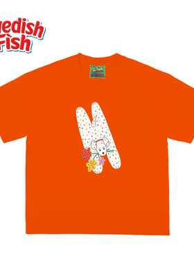 橙色！卡通涂鸦千禧风oldschool 原创小众落肩美式趣味学院风短袖