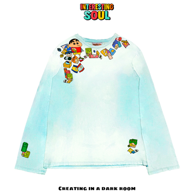 interesting灵魂！180g脏脏长T轻薄不透！蜡笔小新奢潮水洗做旧