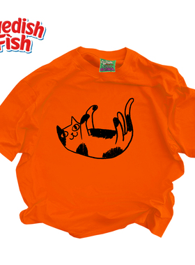 橙色！嘻哈rap原创ins风街头oversize阿美咔叽美式重磅纯棉短袖T