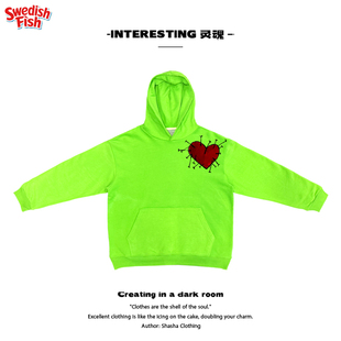 interesting灵魂 螺丝钉扎心复古重磅街头oversize嘻哈连帽卫衣